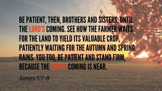 Be patient, then, brothers and sisters, until the LORD's coming. See how the farmer waits for the land to yield its valuable crop, patiently waiting for the autumn and spring rains.